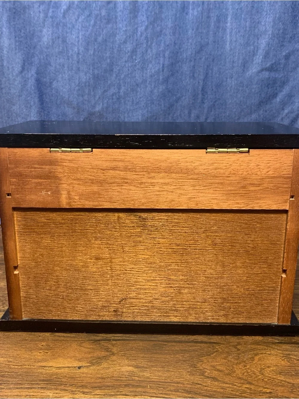 Brown/Black Wood Jewelry Box w/ Mirror, 2 Drawer ~ Pull Up Top Velvet Lined